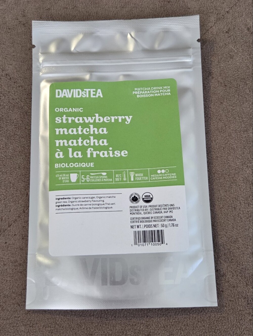 2/$25 Sealed! Davidstea STRAWBERRY MATCHA Drink Mix 50g Davids Tea